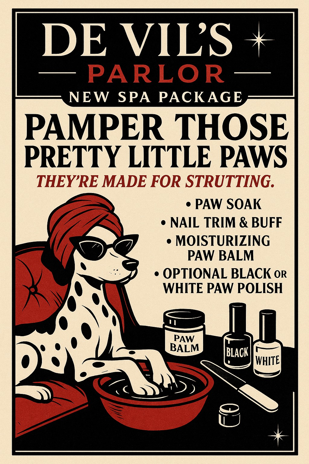 Devil 's parlor pamper those pretty little paws they 're made for strutting