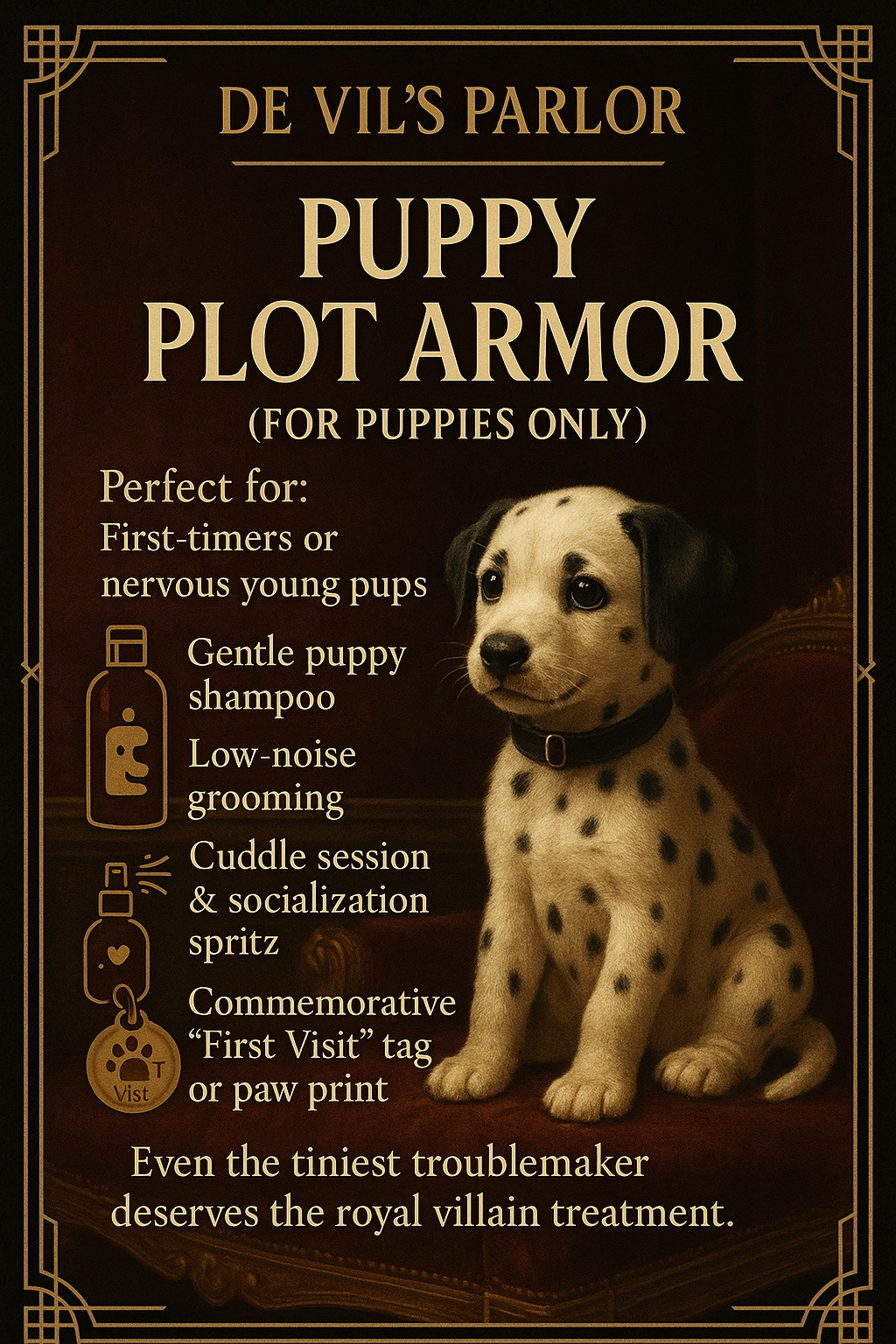 De vil 's parlor puppy plot armor for puppies only