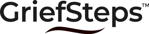 A black and white logo for griefsteps on a white background.