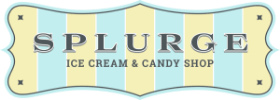 The logo for splurge ice cream and candy shop