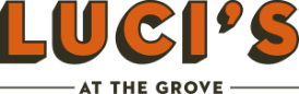 The logo for luci 's at the grove is orange and black