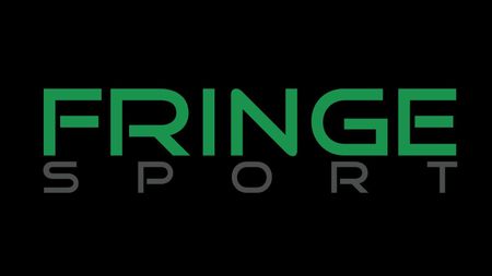 The logo for fringe sport is green and black on a black background.