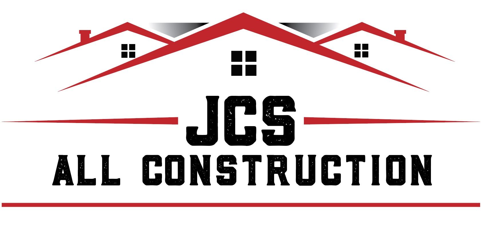 The logo for jcs all construction shows a house with red roofs.