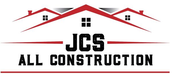 The logo for jcs all construction shows a house with red roofs.