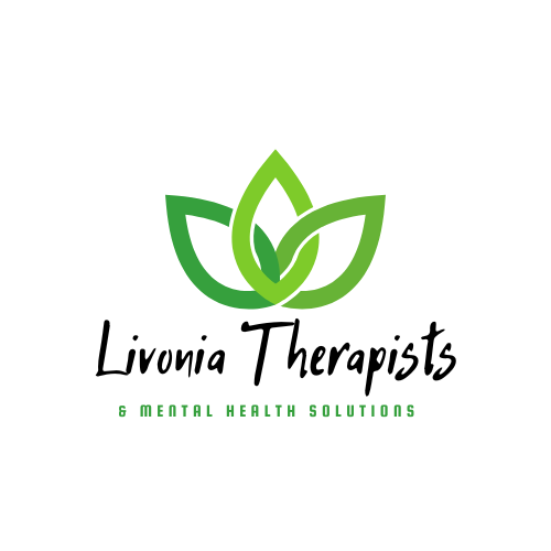The logo for livonia therapists is a green flower with leaves on it.