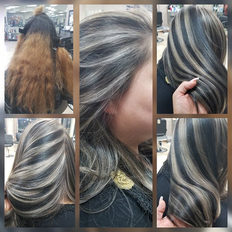 five in one photo fuzzy brown hair turning into blond highlights