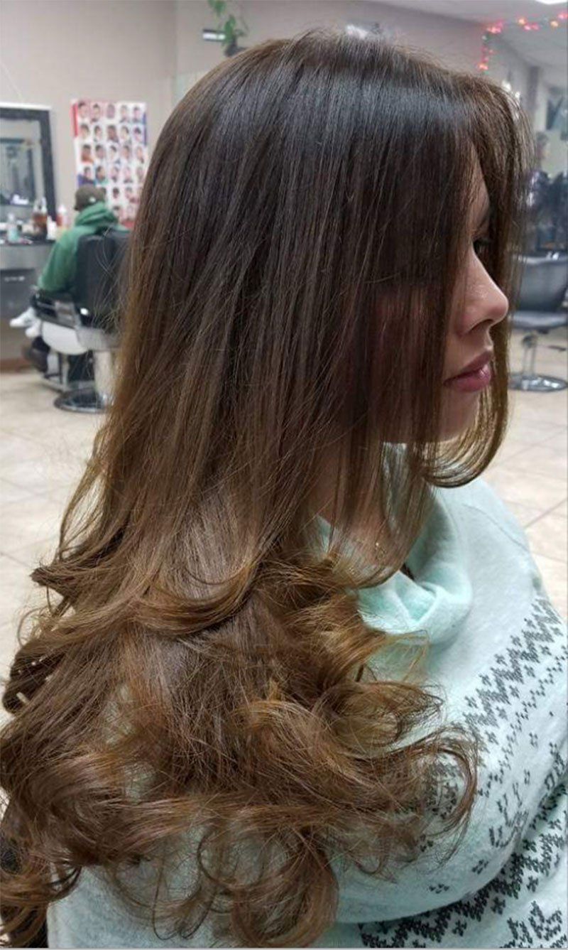 side view of straight long hair with curly tips