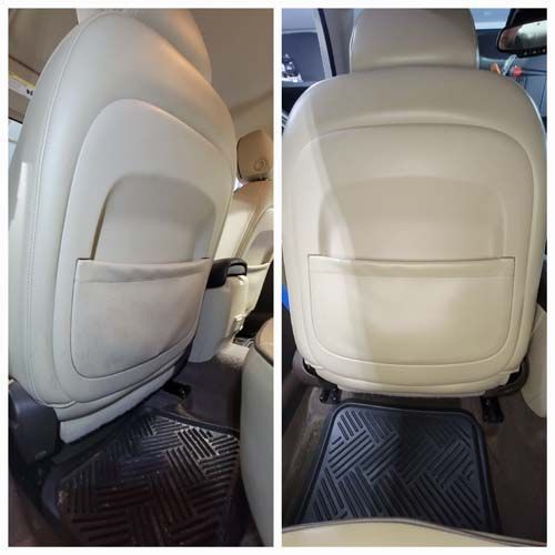 A collage of two pictures of the back seat of a car.