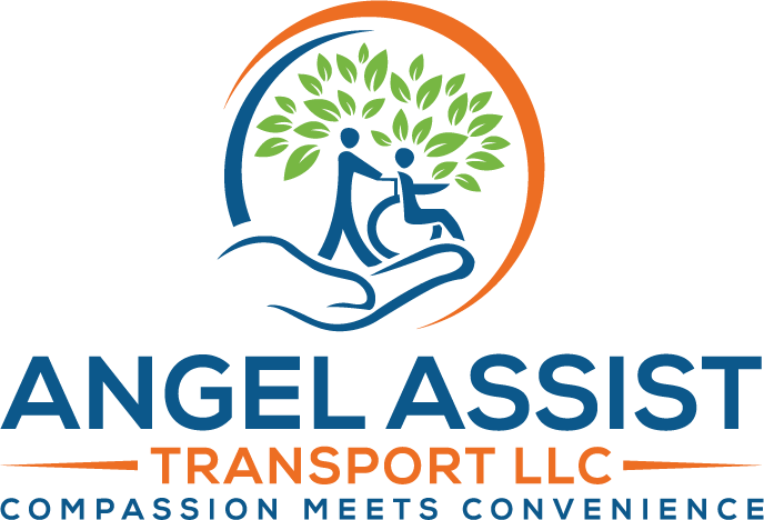 A logo for angel assist transport llc compassion meets convenience