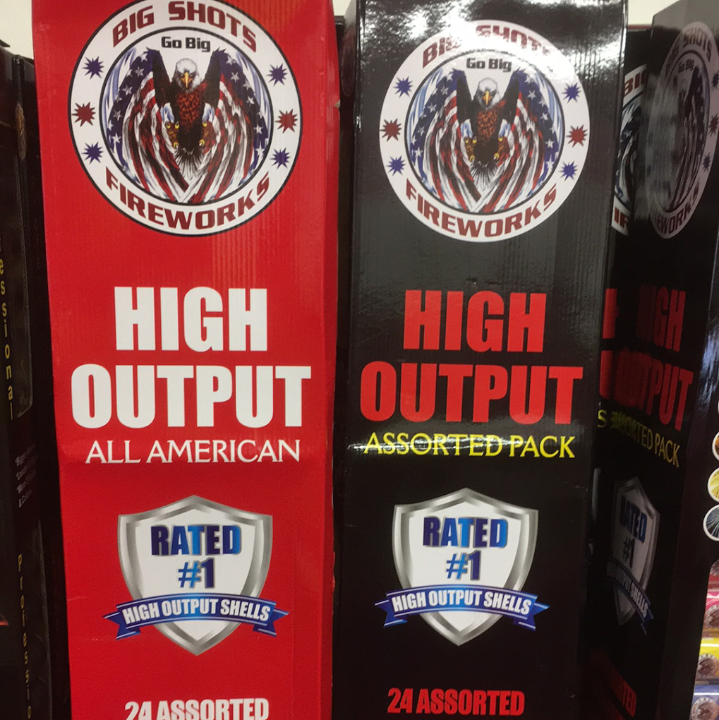 Two boxes of high output all american fireworks