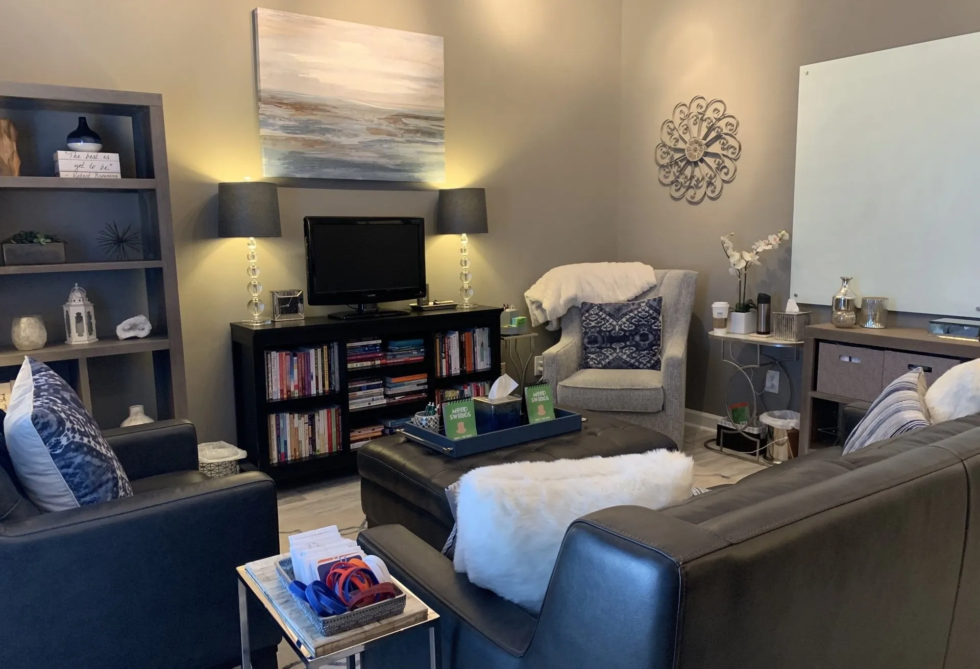 A living room filled with furniture and a television.