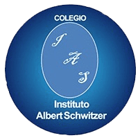Logotipo ovalado azul del Colegio Instituto Albert Schwitzer con texto blanco e iniciales IAS