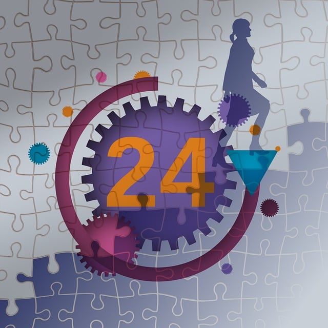 A purple gear with the number 24 on it