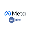 Meta Pixel logo: blue Meta infinity symbol, black 