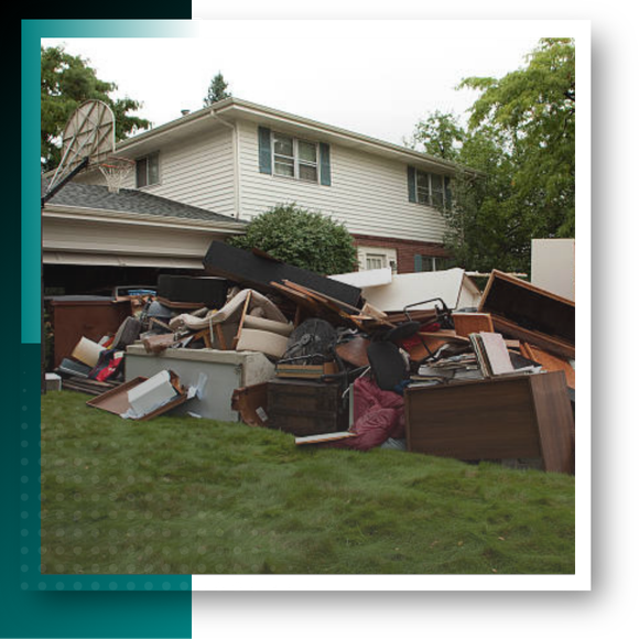 A pile of junk, waste and discarded materials