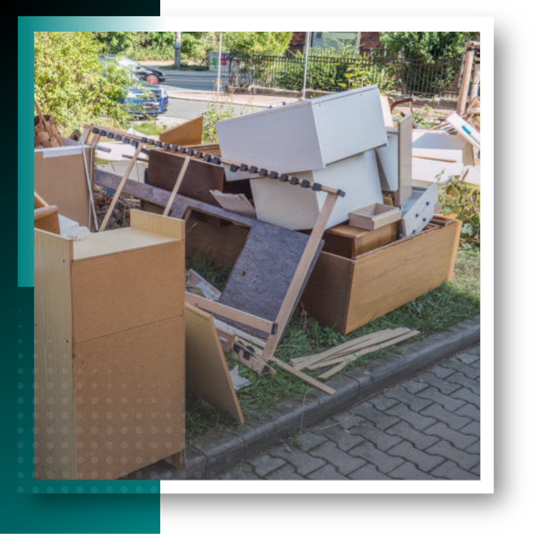 A pile of junk, waste and discarded materials