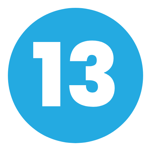 A blue circle with the number 13 inside of it