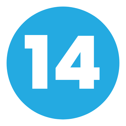 A blue circle with the number 14 inside of it