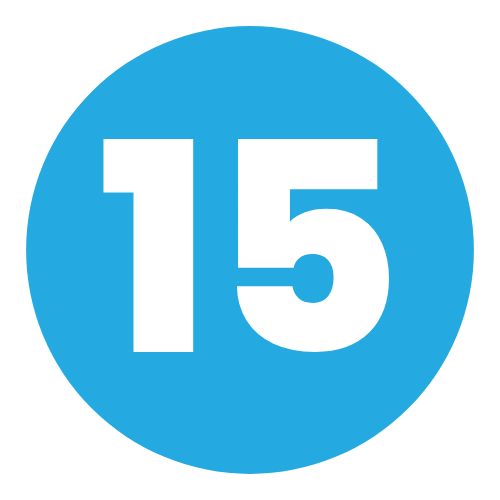 A blue circle with the number 15 inside of it