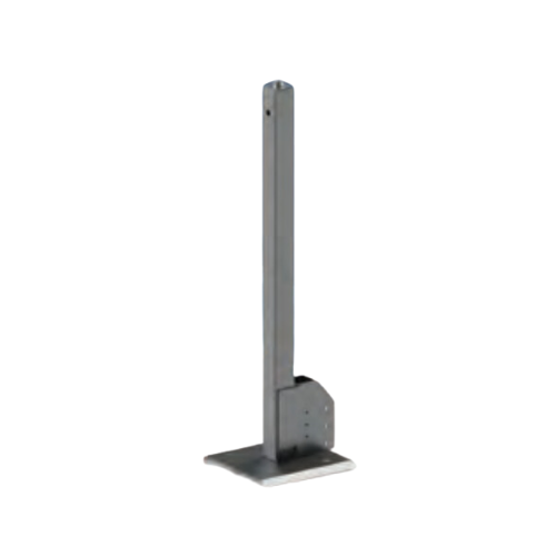 A metal pole with a base on a white background.