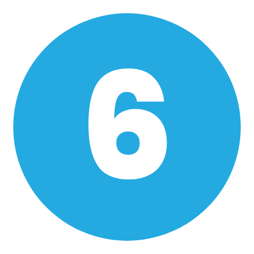 A blue circle with a white number 6 inside of it