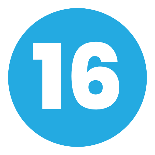 A blue circle with the number 16 inside of it