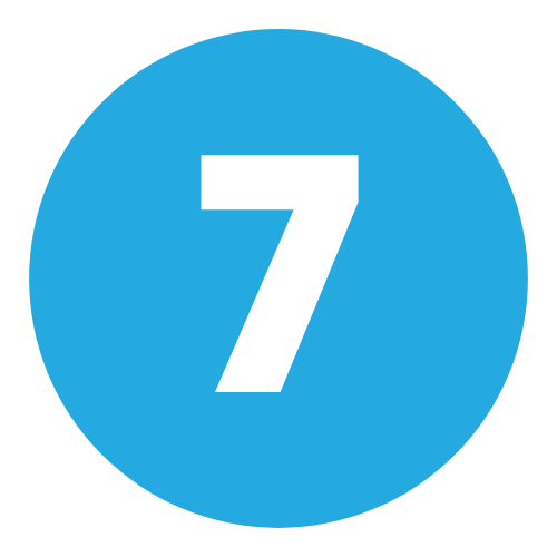 A blue circle with a white number 7 inside of it