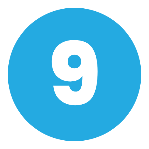 A blue circle with a white number 9 inside of it