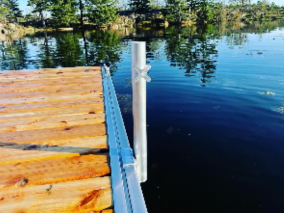 A wooden dock is next to a body of water