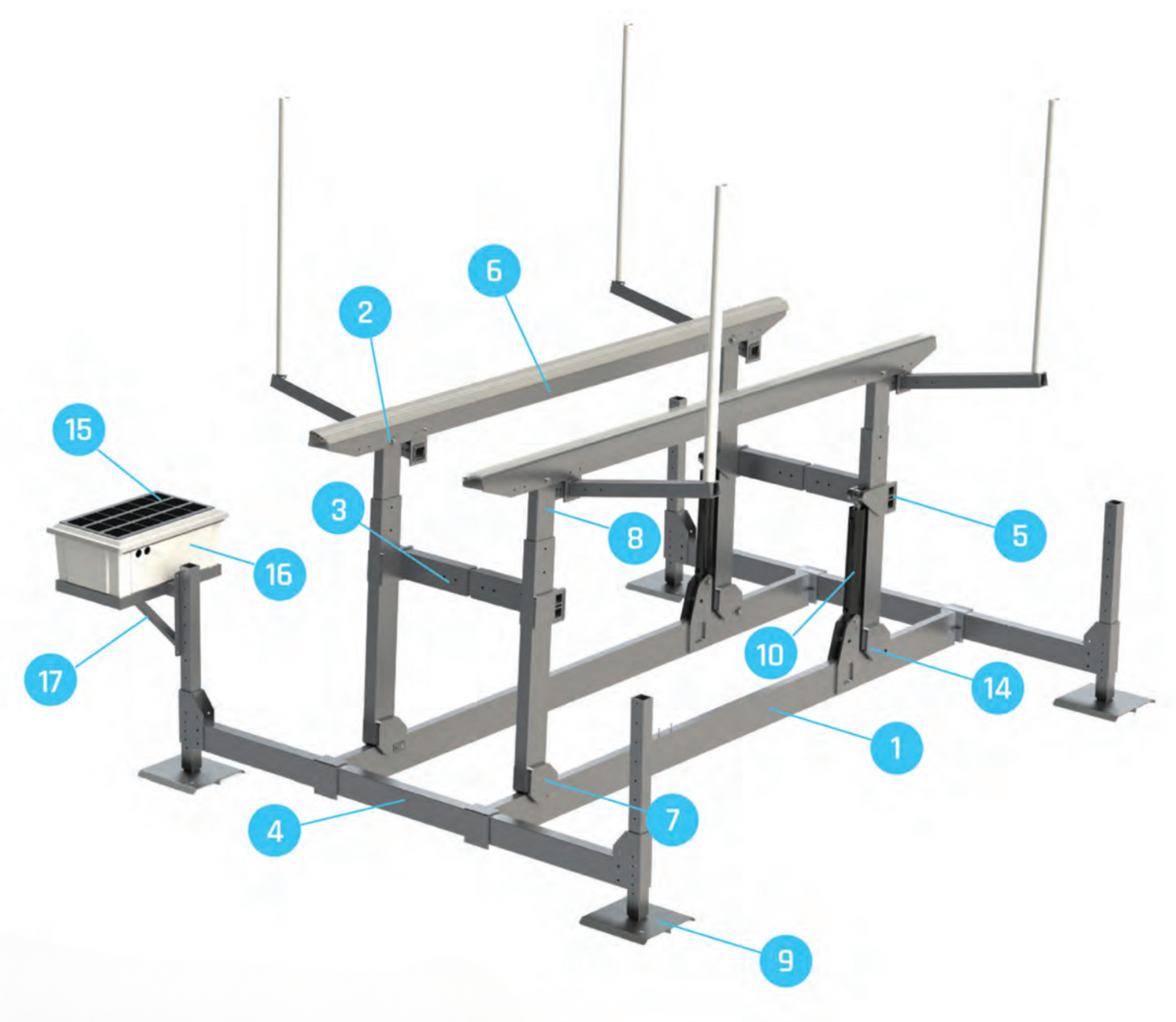 A diagram showing the parts of a boat lift