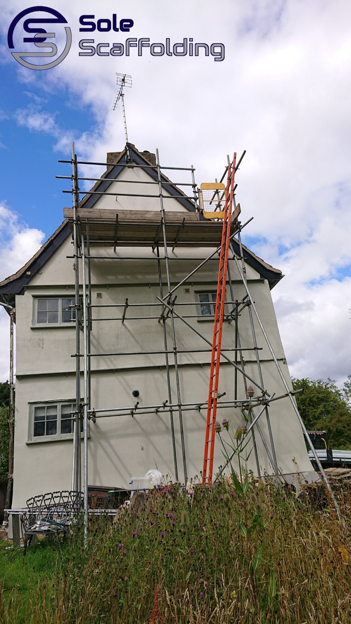 sole scaffolding - scaffold for paining gable end of house in Fordham