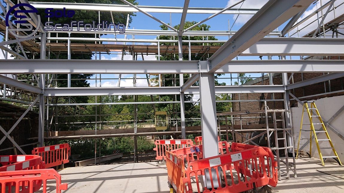 sole scaffolding - new industrial building in Cambridge