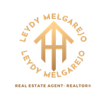 Gold real estate logo reading &ldquo;LEYDY MELGAREJO&rdquo; with &ldquo;REAL ESTATE AGENT &middot; REALTOR&reg;&rdquo; underneath