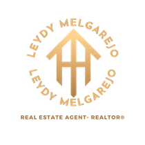 Gold real estate logo reading &ldquo;LEYDY MELGAREJO&rdquo; with &ldquo;REAL ESTATE AGENT &middot; REALTOR&reg;&rdquo; underneath