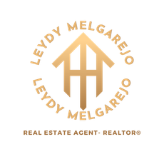 Gold real estate logo reading &ldquo;LEYDY MELGAREJO&rdquo; with &ldquo;REAL ESTATE AGENT &middot; REALTOR&reg;&rdquo; underneath