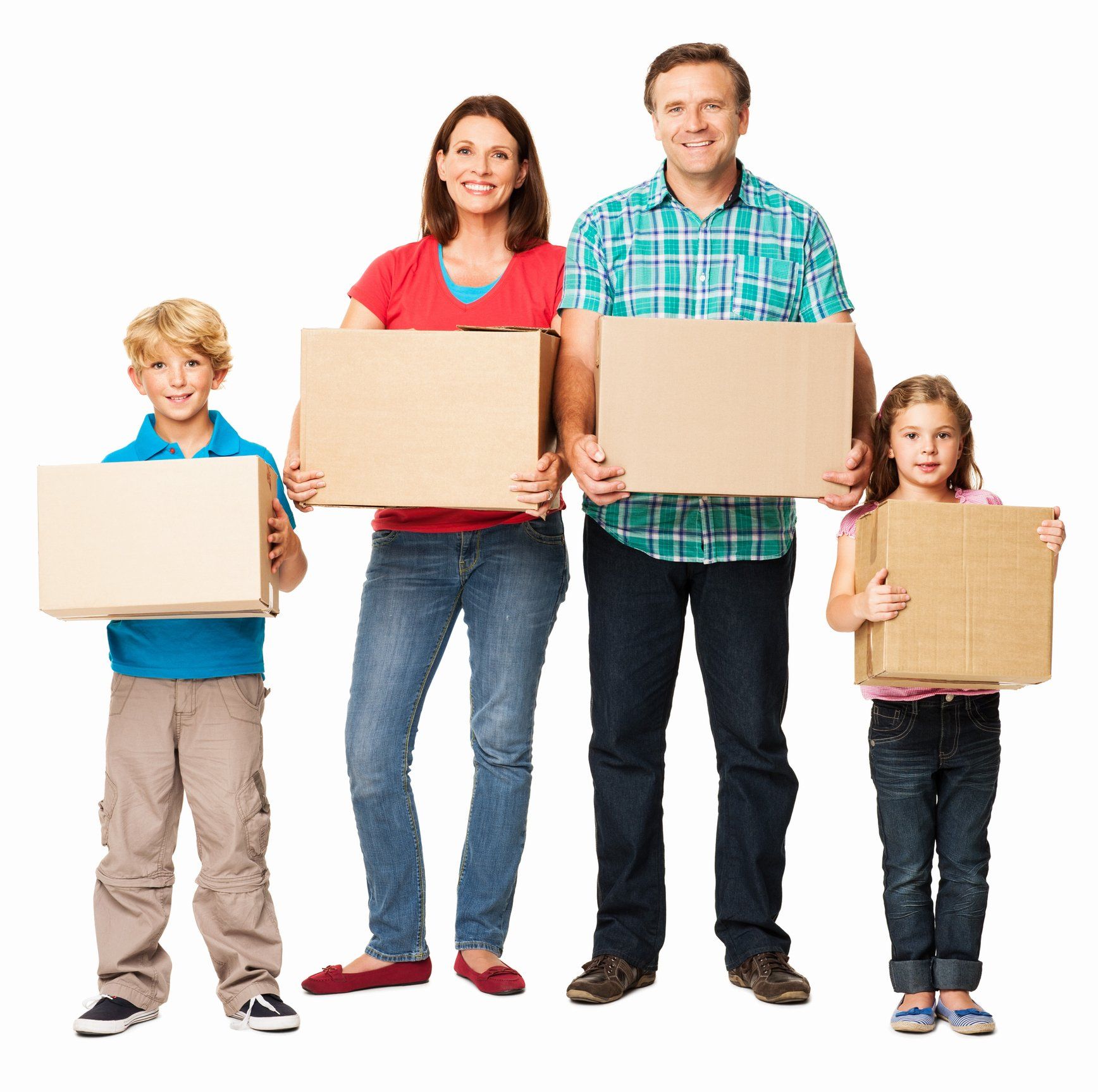 Happy Family Holding Cardboard Boxes — Chicagoland — John’s Delivery Service