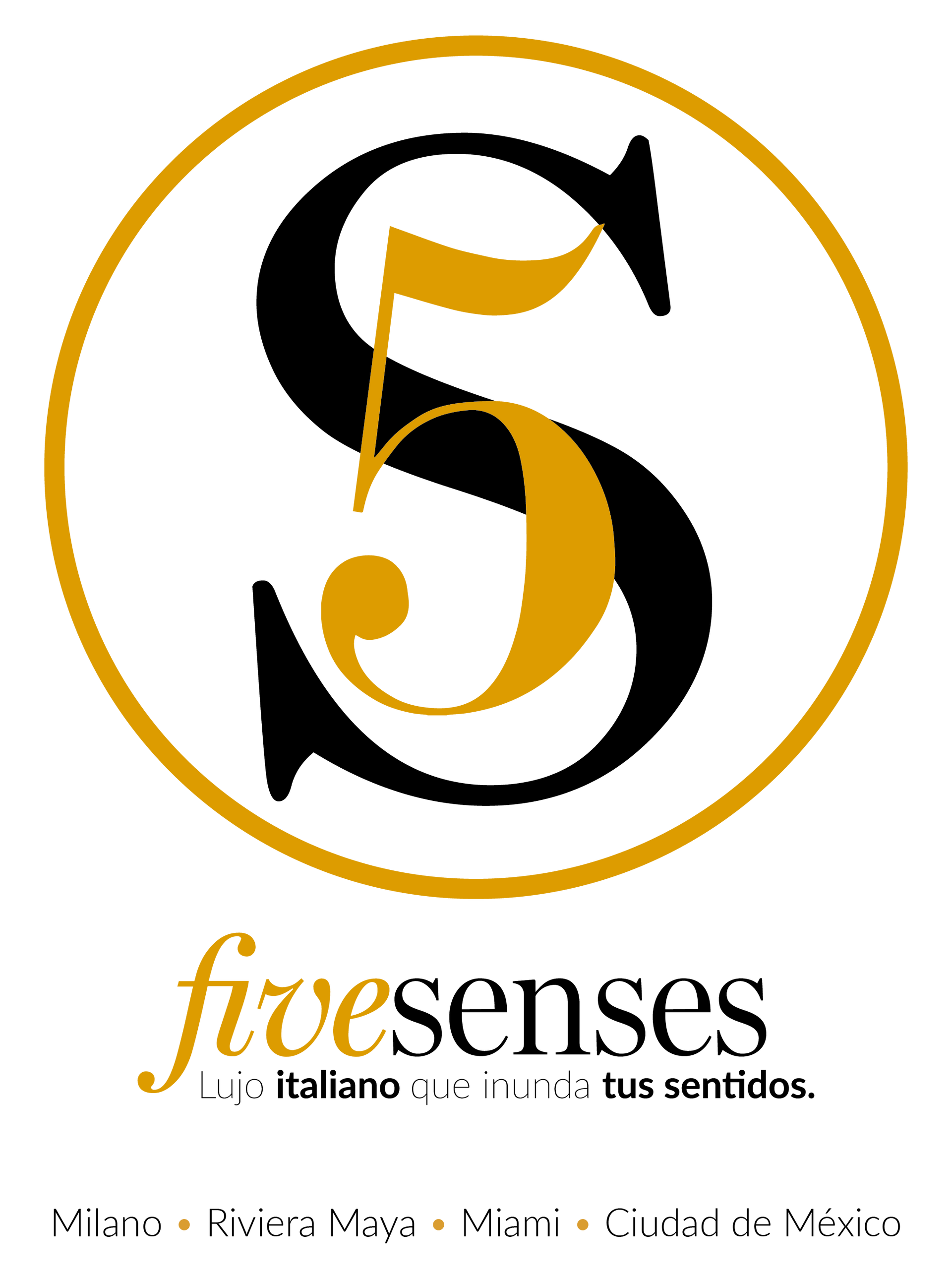 Een logo voor vijf zintuigen met een letter s in een cirkel