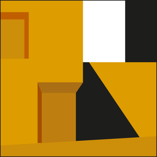 Een gele achtergrond met zwarte en witte geometrische vormen