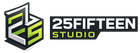 25Fifteen Studio logo with stylized green and gray “25FS” icon and bold white text on black background