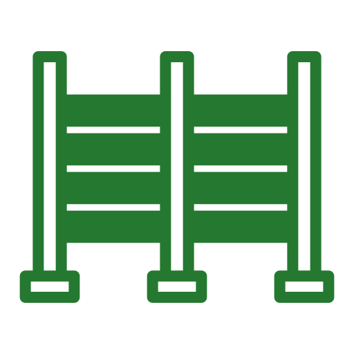 A green fence icon on a white background.