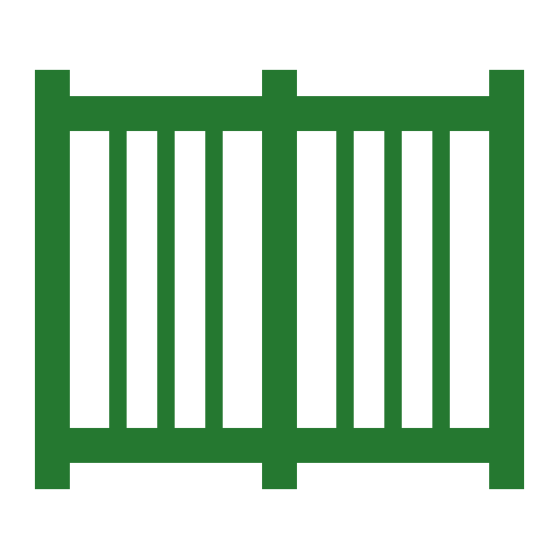A green fence with white bars on a white background.