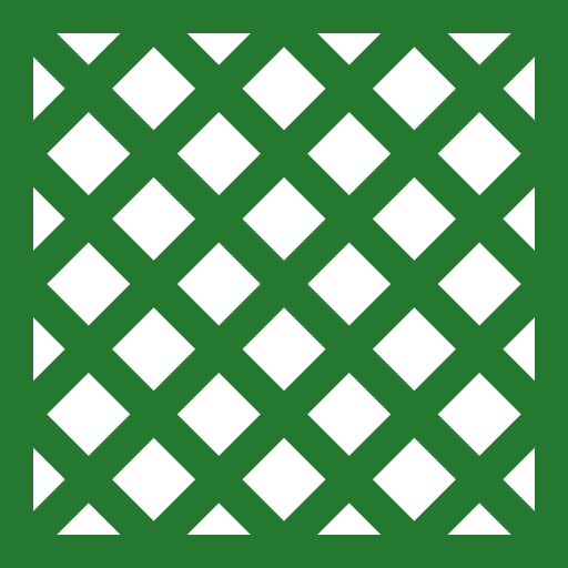 A green lattice with white squares on a white background.