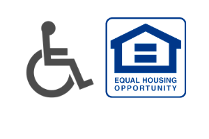 Wheelchair accessibility icon next to blue Equal Housing Opportunity logo