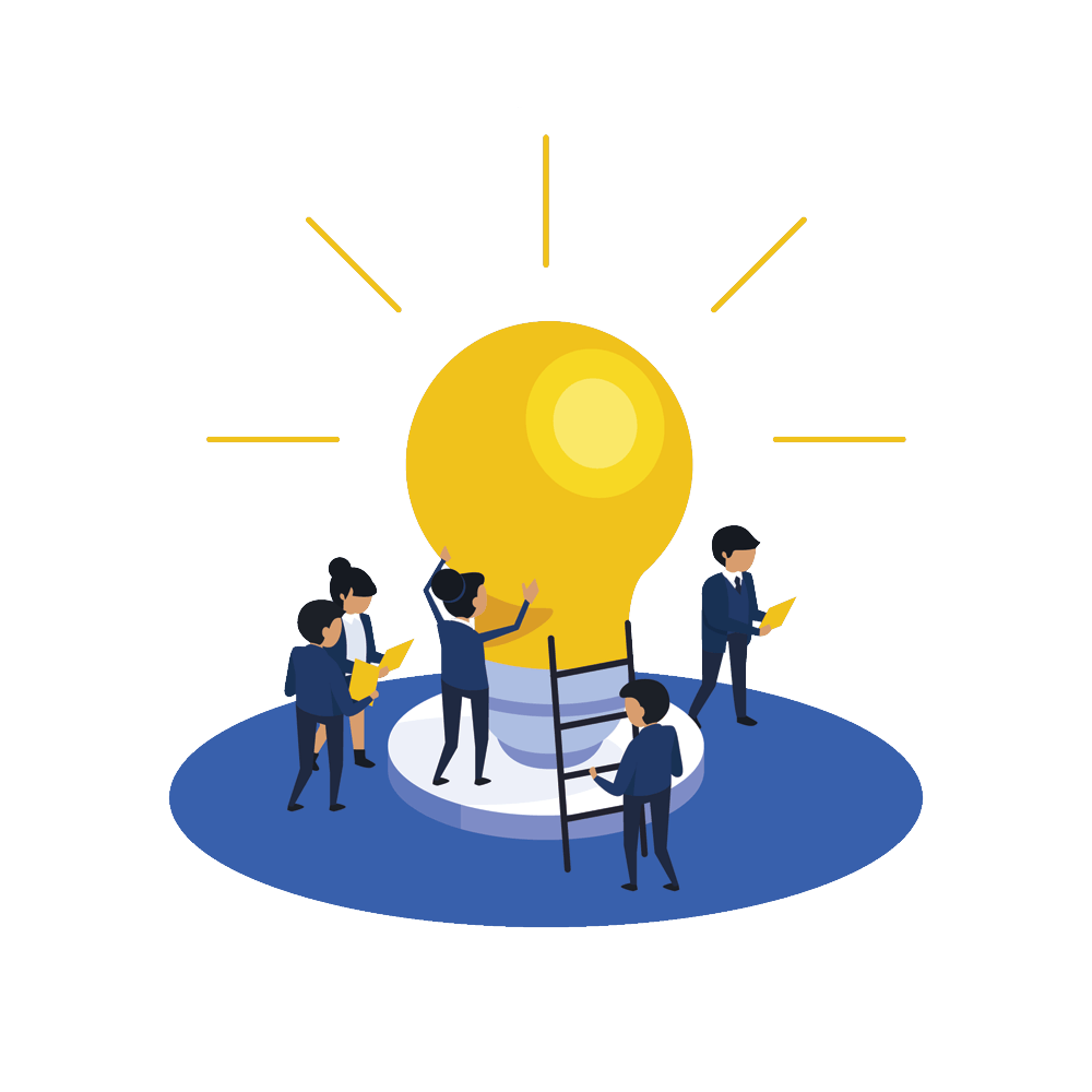 A group of people are working on a light bulb.