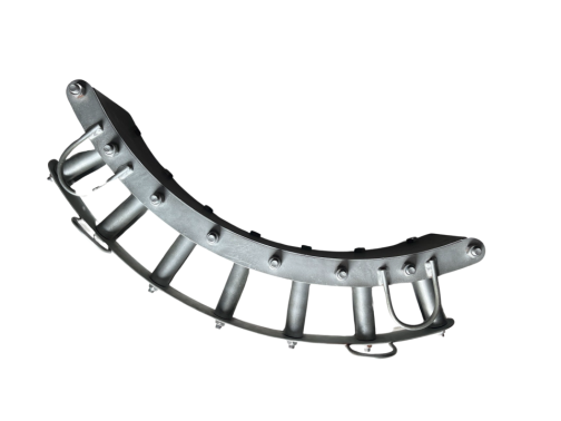 A close up of a roller coaster track on a white background