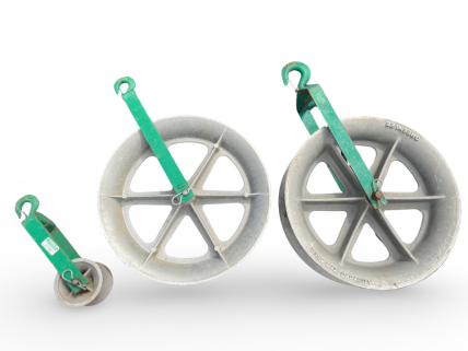 A pair of wheels with green handles on a white background.