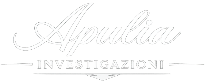 Logo di Apulia Investigazioni in caratteri bianchi con testo stilizzato e accenti geometrici.