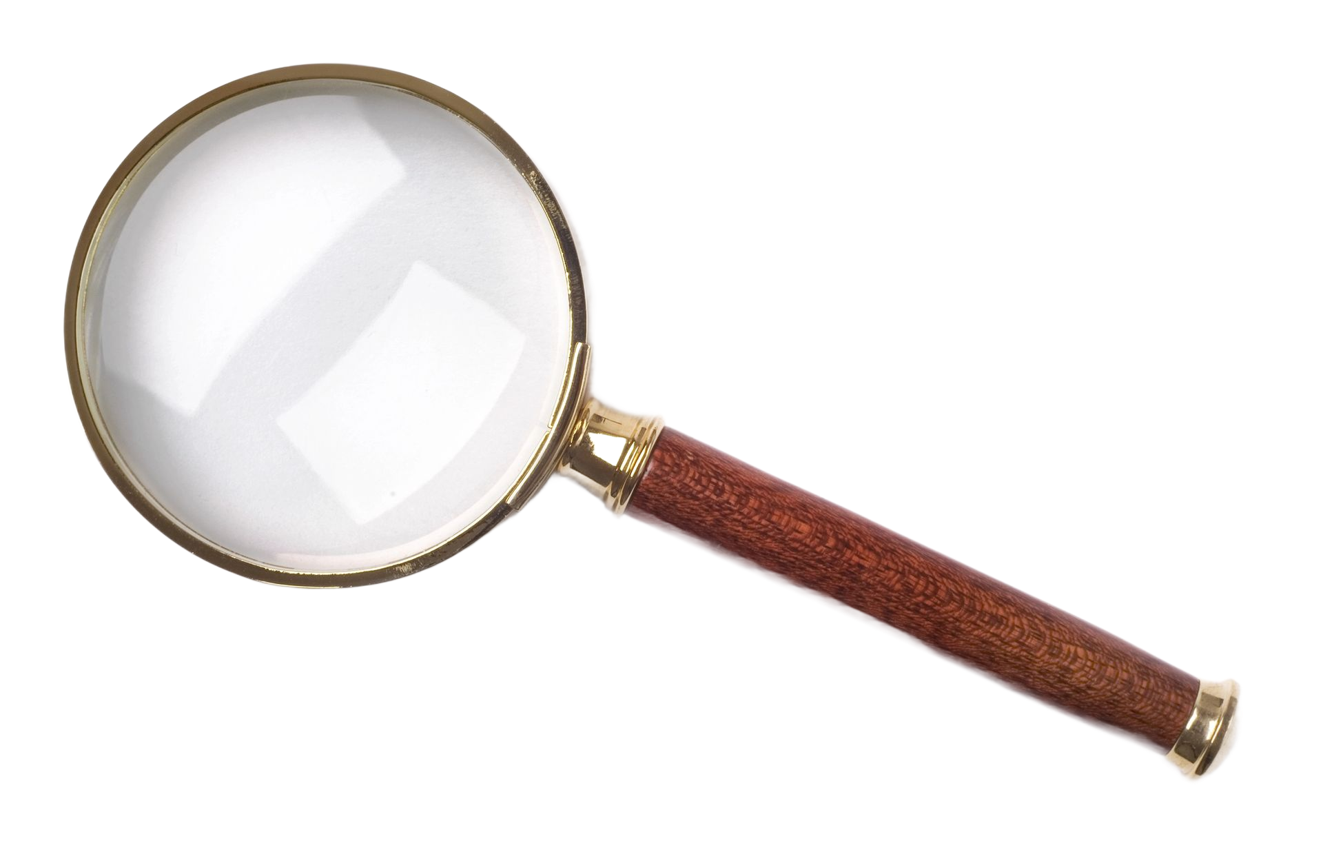 Lente d'ingrandimento con manico in legno e bordo dorato.
