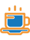 Blue cup of hot beverage with steam, on a matching saucer; orange outline. | Impact Automotive