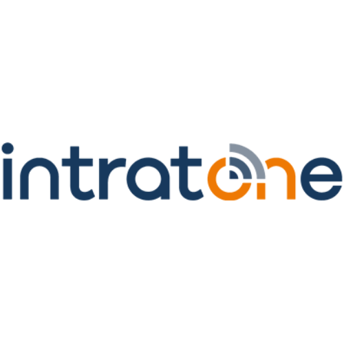 Le logo intratone est bleu et orange sur fond blanc.